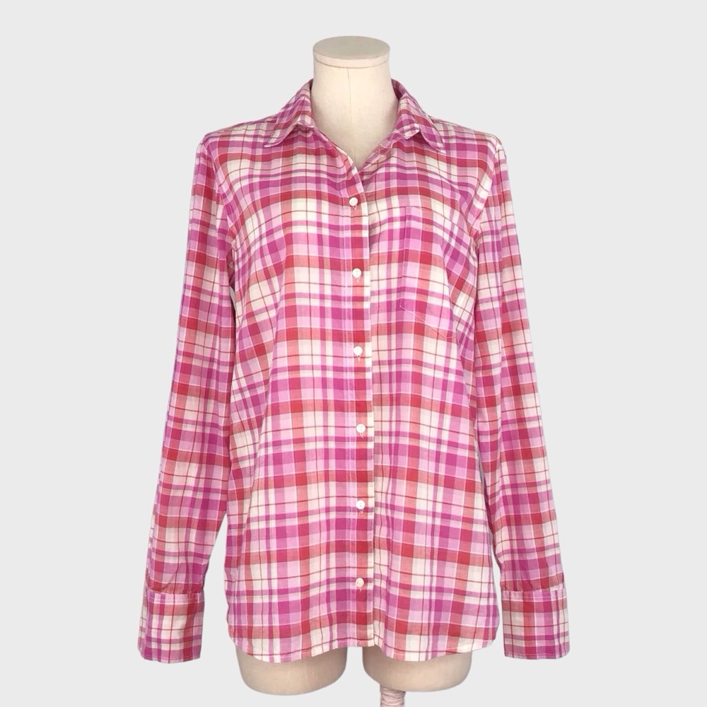 J Crew Boy Shirt Pink Crinkle Plaid Button Up